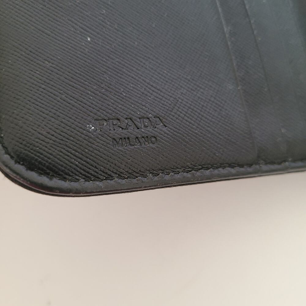Vintage Prada Milano Black Nylon Saffiano Leather Zip Around Wallet Made in - Picture 4 of 16